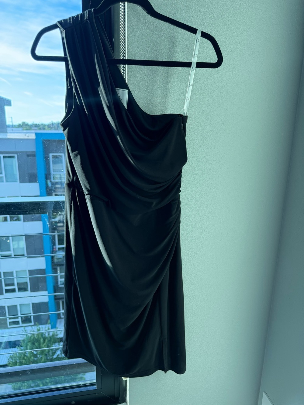 David's Bridal Black One-Shoulder Draped Cocktail Dress